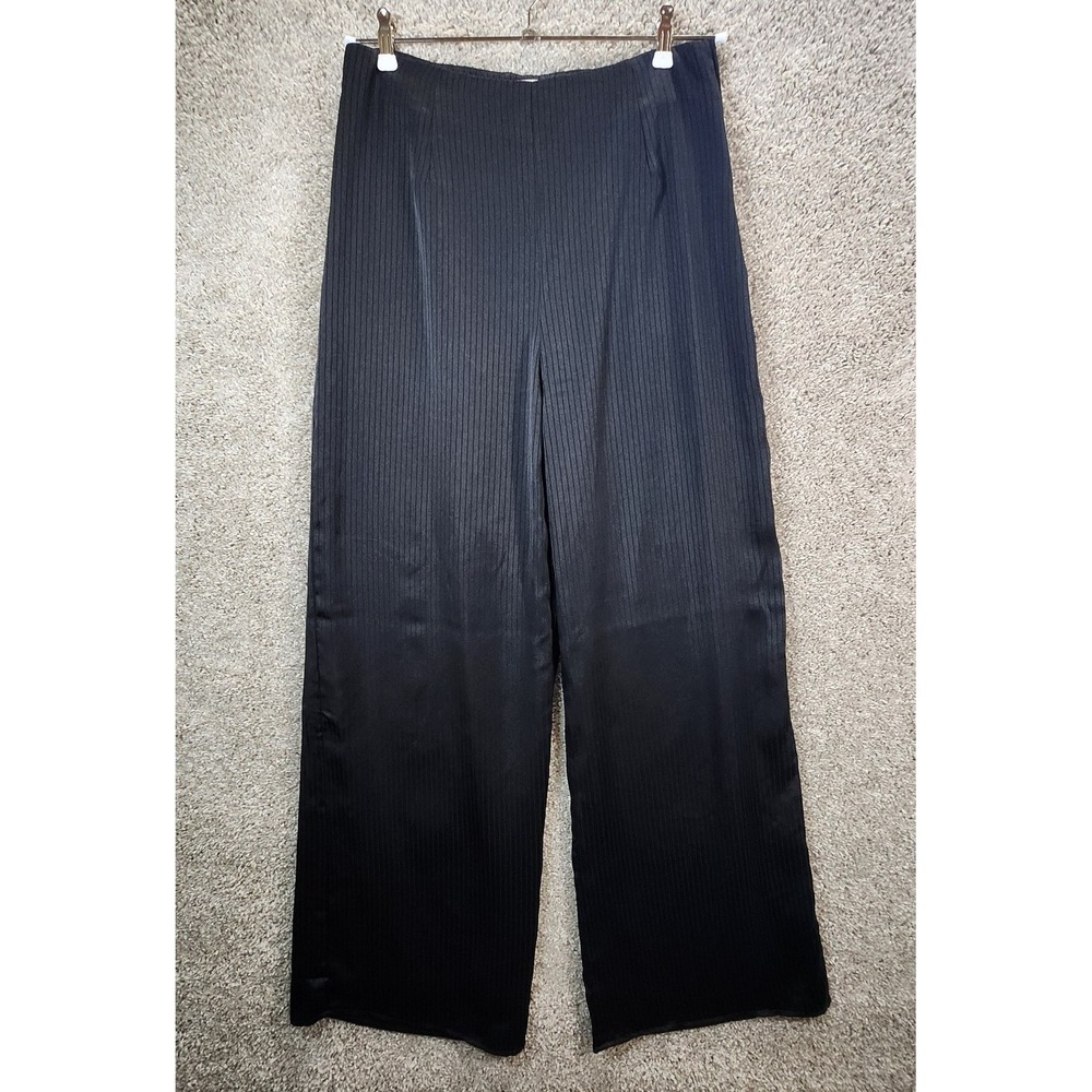 Windsor Trouser Pants Womens L (Fits 31x32) Black Ribbed Side Zipper Wide Leg